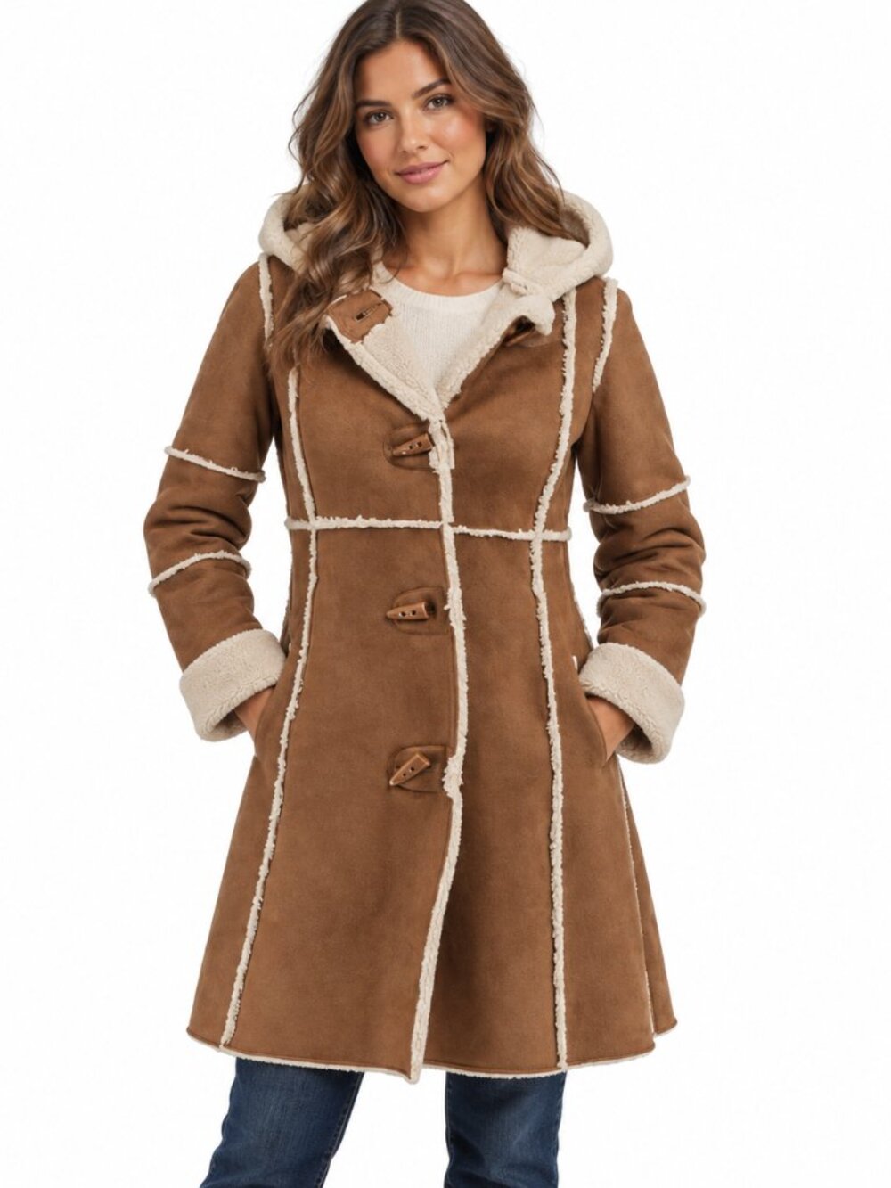 Copper Key Faux Shearling Penny Lane Coat Juniors 10/12 Brown Boho Hooded Toggle